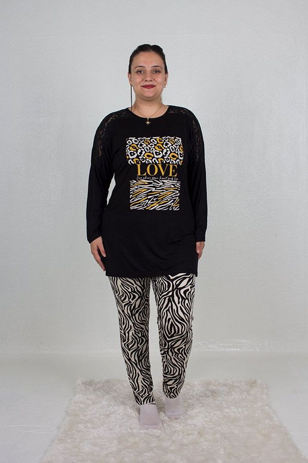 Truva XXL-Plus Size Shoulder Detail Bottom Zebra Pattern Pajamas Set 1