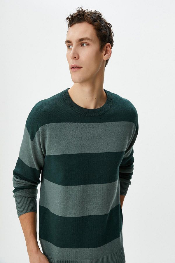 Koton-Green Striped Men's Sweater 4Wam70049Ht 1