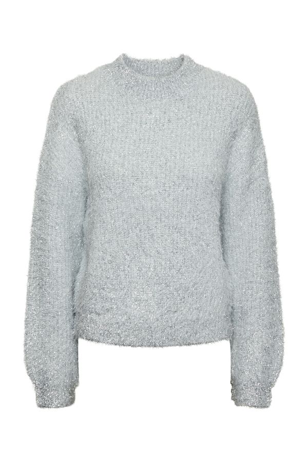 PIECES-O-Ausschnitt Lurex All Over Long Sleeve Ladies Strick-Pullover – lockere Passform 1