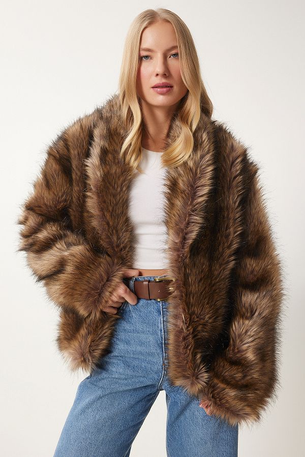 Happiness İstanbul-Women's Mink Shawl Collar Faux Fur Jacket Fn03394 1