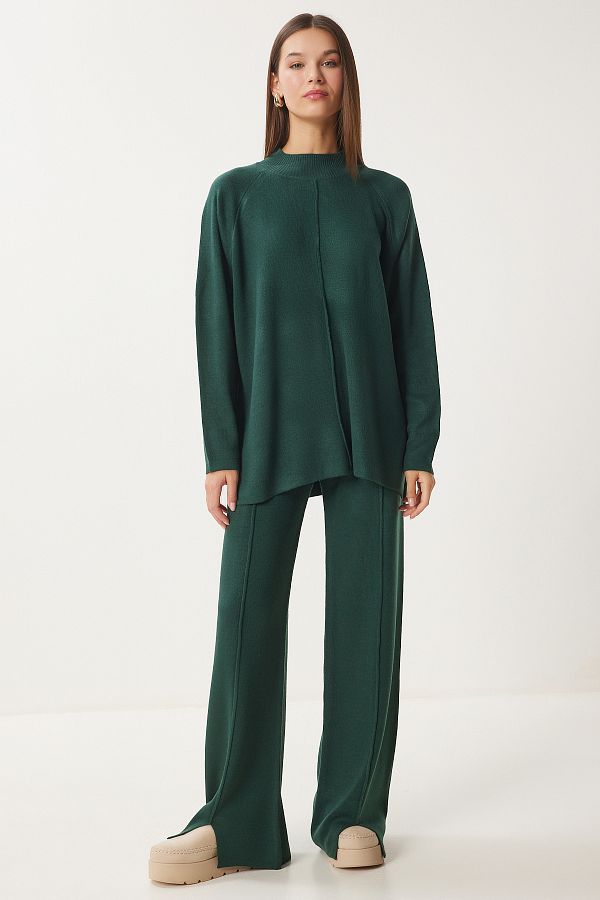 Happiness İstanbul-Smaragdgrünes Strickpullover- und Hosen-Set – MU00012 1