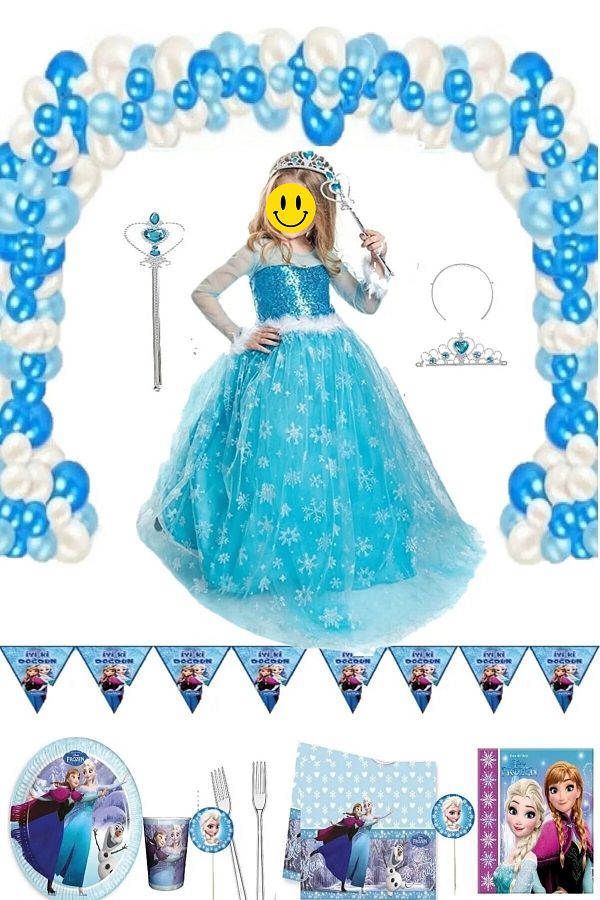 Parti Selesi Frozen Elsa Long Sleeve Costume And Birthday Party Set Luxury Set for 16 People Trendyol