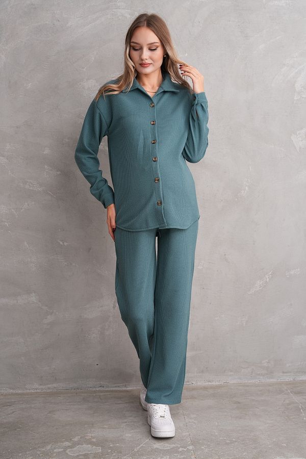 Miss Dünya Lissa-Pregnant and Maternity Bottom Top Suit with Front Button Corded Twisted Fabric Pockets 1