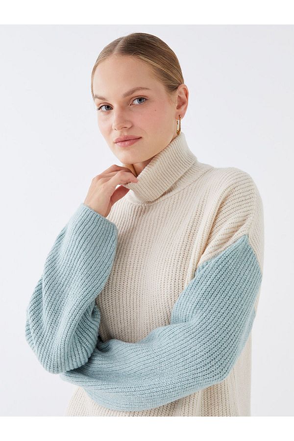 LC Waikiki-Turtleneck Color Block hosszú ujjú női kötött pulóver 1