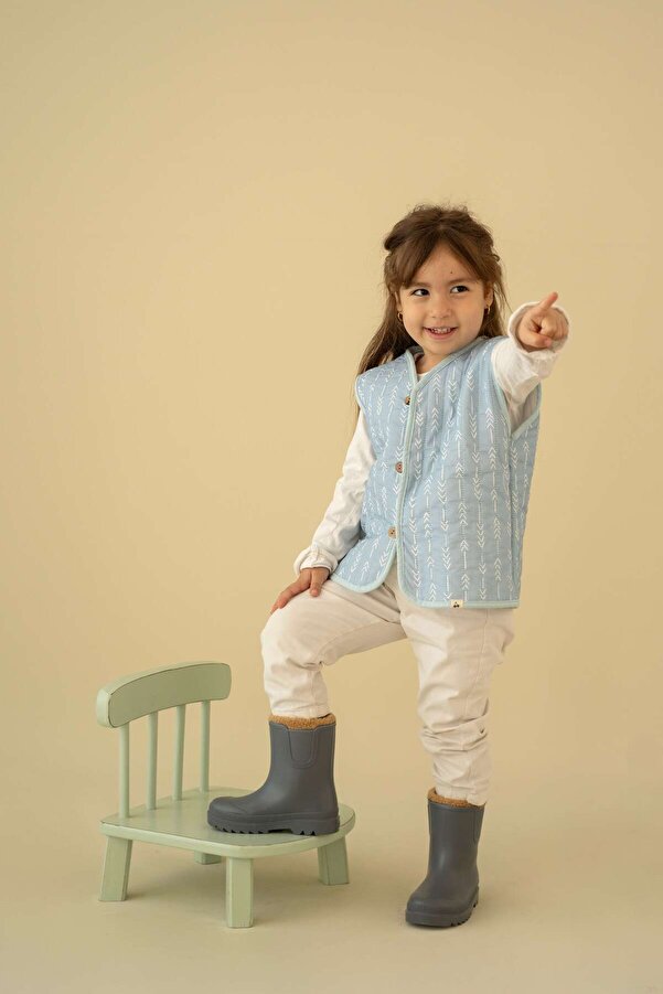 Kirazkids Mavi Desenli Peluş Bebek Yeleği