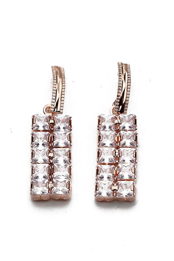 Modex-Rose Square Baguette Stone Dangle Earrings (4cm) 1