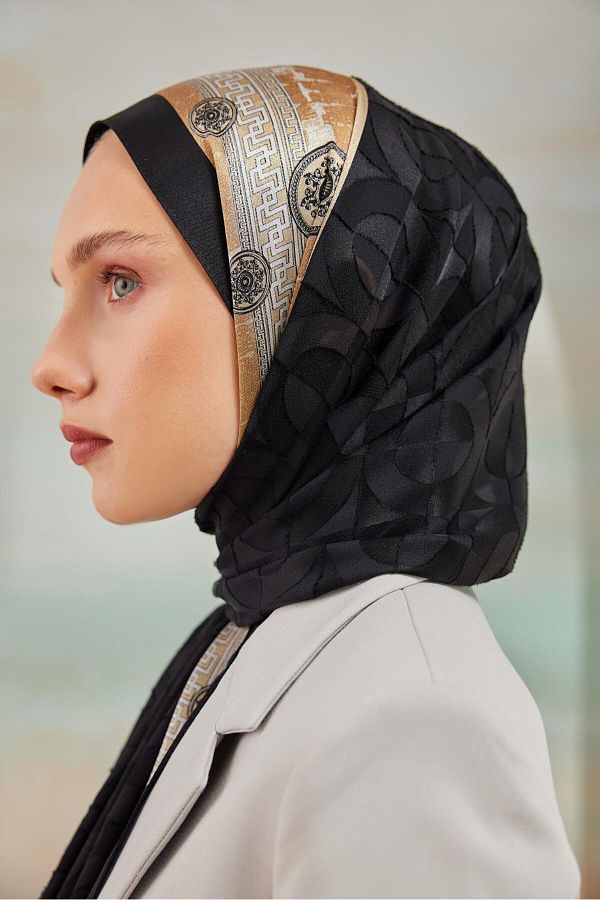 Cardion-Luxury Devore Burning Shawl - Black-Gold 1