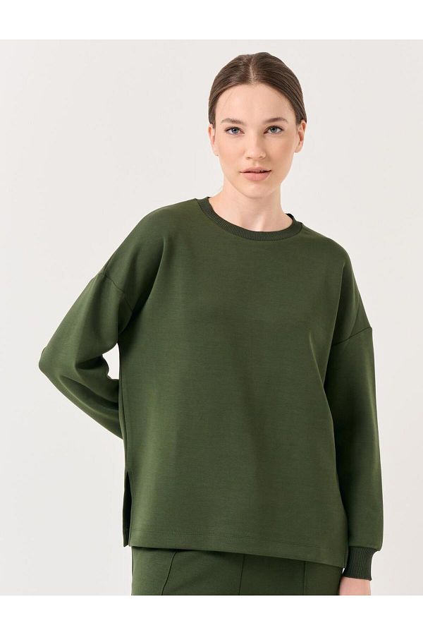 Jimmy Key-Khaki Crew Neck Long Sleeve Oversize Sweatshirt 1