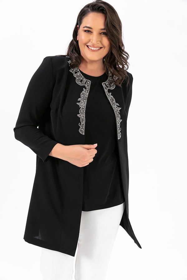By Saygı-Plus Size Jacket Set with Stony Collar and Undershirt Inside 1