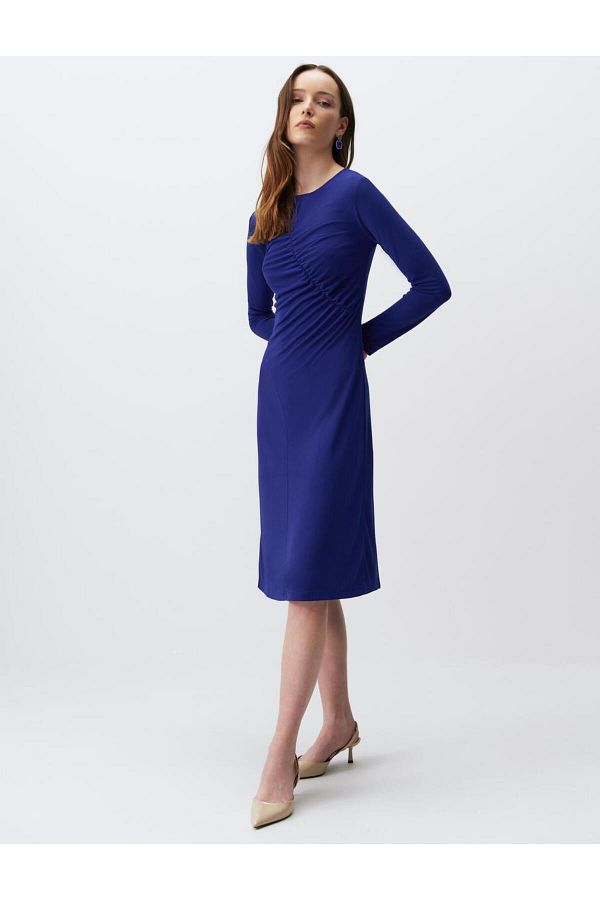 Jimmy Key-Cobalt Midi Dress - Long Sleeve and Window Detail 1