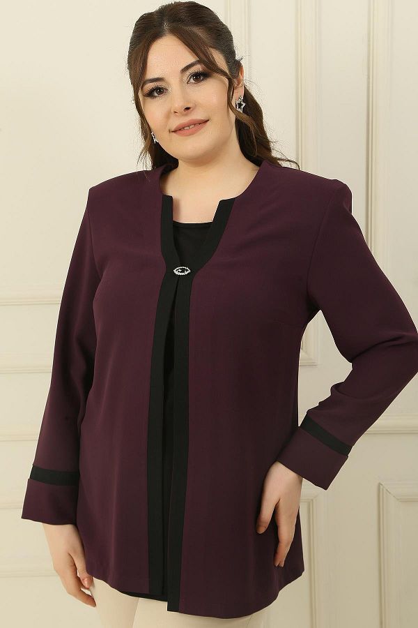 By Saygı-Large Size Crepe Jacket with Lycra Inside, Athlete Shoulders, Padded Garnish, Set of 2 1