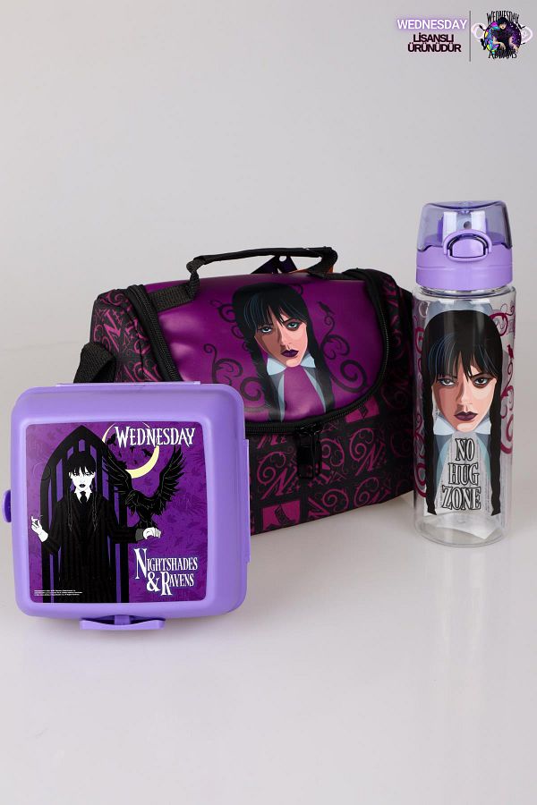 WEDNESDAY-New Season Licensed Wednesday Lunch Box - 700ml Tritan Flask and 2 Layer Lunch Box Food S 1