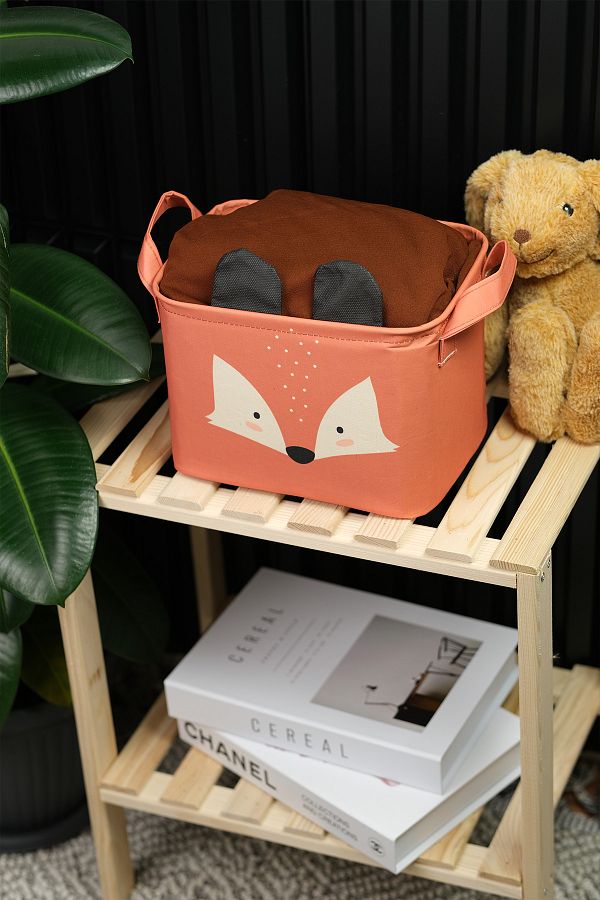 PRENDİ HOME-Fox Patterned Rectangular Foldable Organizer Basket 25 X 15 X 18 1