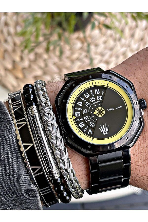 WATCHOFROYAL Black Wrist Watch with Steel Band Hardlex Mineral Glass 3atm Automatic Mechanism Aquarecer Trendyol