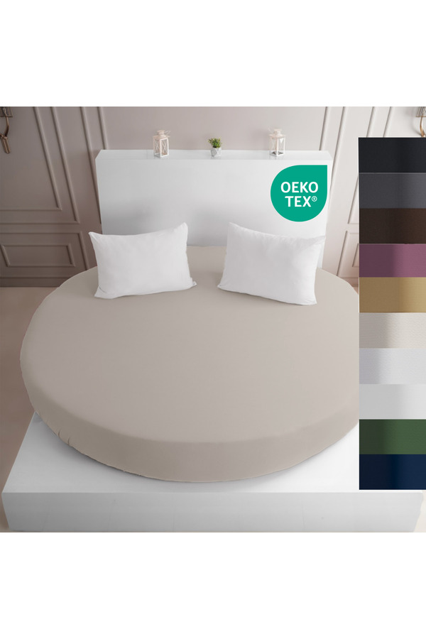 Strauss-Strausshome Premium Round Fitted Sheet 220X220 - 200X200Cm 100% Cotton Oeko Tex 1