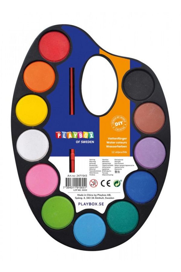 Playbox-Paleta pictura cu 12 acuarele si pensula 1