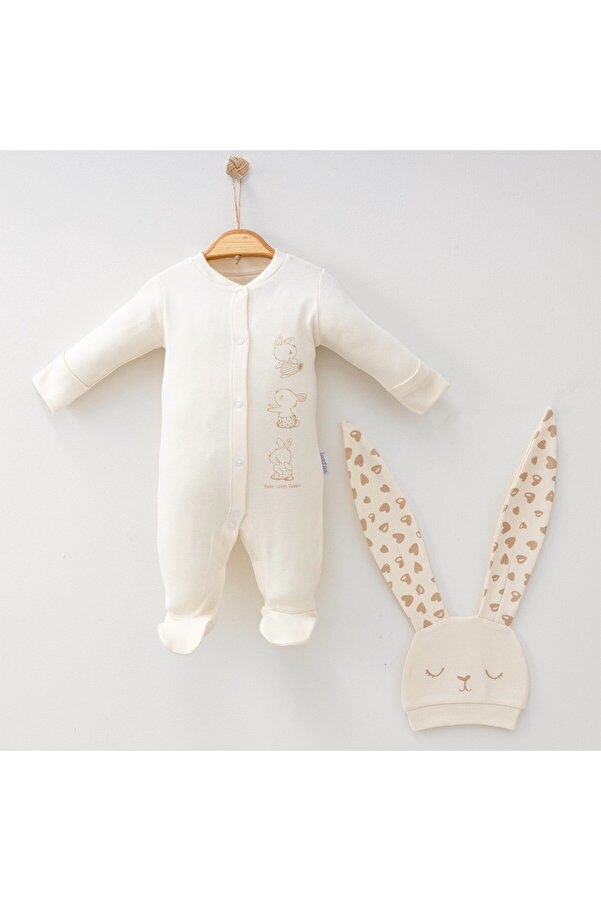 BABYLİM Şirin Tavşan Kulaklı Baskılı Bebek Tulum Seti %100 Pamuk