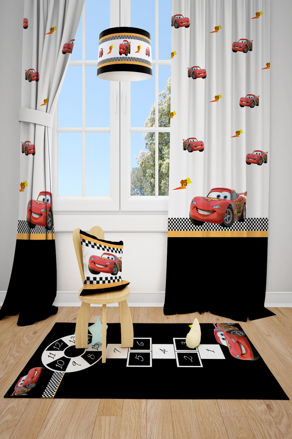 Talia Home Arabalı Mcqueen Desenli Çocuk Ve Bebek Odası Fon Perdesi 2 Kanat Tla-267