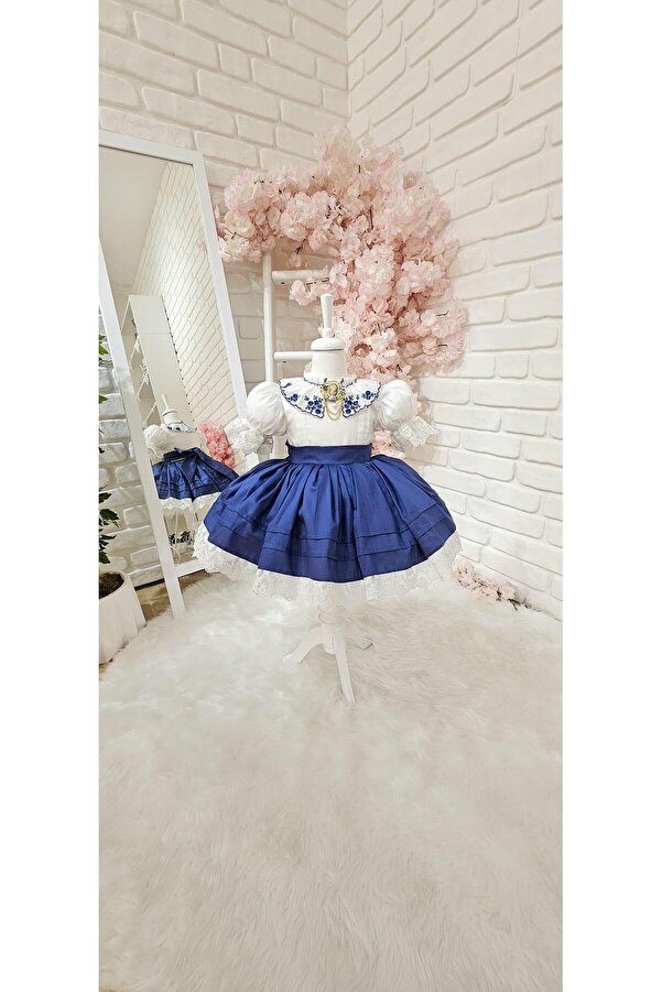 Hly Karol Tasarım Lacivert Nakışlı Kız Bebek Elbisesi,doğum Günü Elbise,fotoğraf Çekim Elbise,0-12 Yaş Uygun