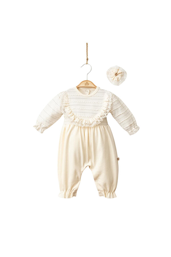 Rise Raba Kız Bebek Dantelli Uzun Kollu Tulum Toka Hediyeli 3-9 Aylık