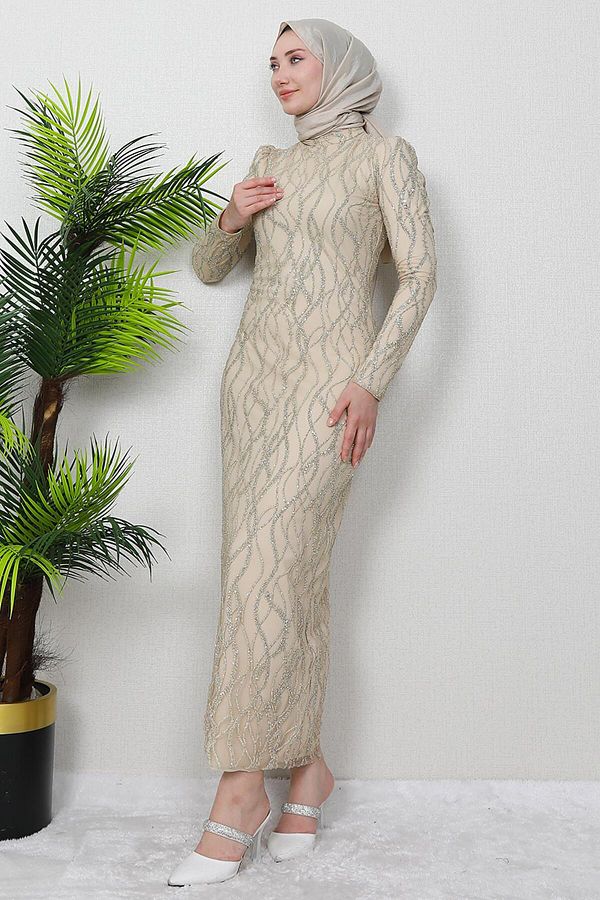 giz astore-Rochie cu sclipici ondulată de culoare aurie 1