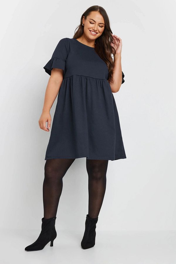Stil Diva-Rochie mini cu mâneci scurte cu volane, cu gât crew, cu talie elastică 303646 1