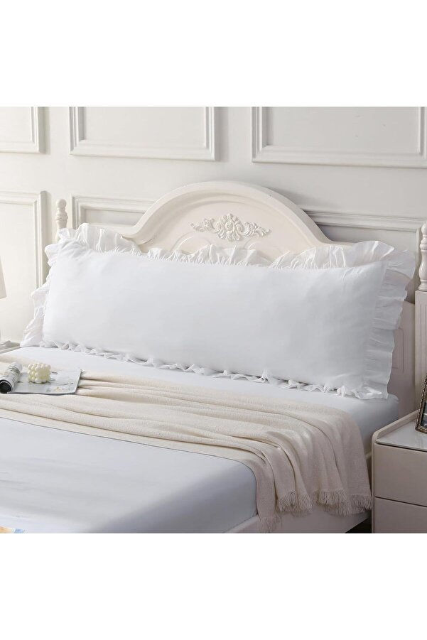 Tinybabyconcept Natural Pamuklu Uzun Yastık Kılıfı Fırfır Kenarlı Decor Hamile Yastığı 50x135 Cm
