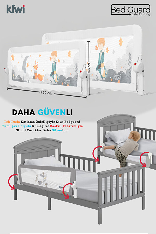 Kiwi Çocuk Yatak Koruyucu Bariyeri Ve Yatak Korkuluğu, Ekstra Dolgulu Kumaş Bed Guard Beyaz