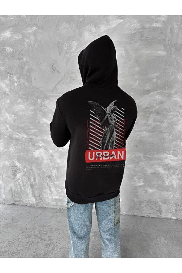 pilelistore Oversize Üç İplik Kapüşonlu SweatShirt - Siyah