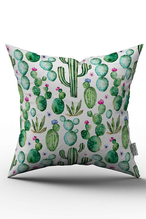 Cango Home-Double Sided Green White Cactus Patterned Digital Printed Throw Pillow Cover - Otyk489-ct 1