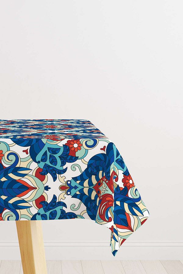 Cango Home-Blue Red Ethnic Motif Patterned Digital Printed Tablecloth Otyk540-ms 1