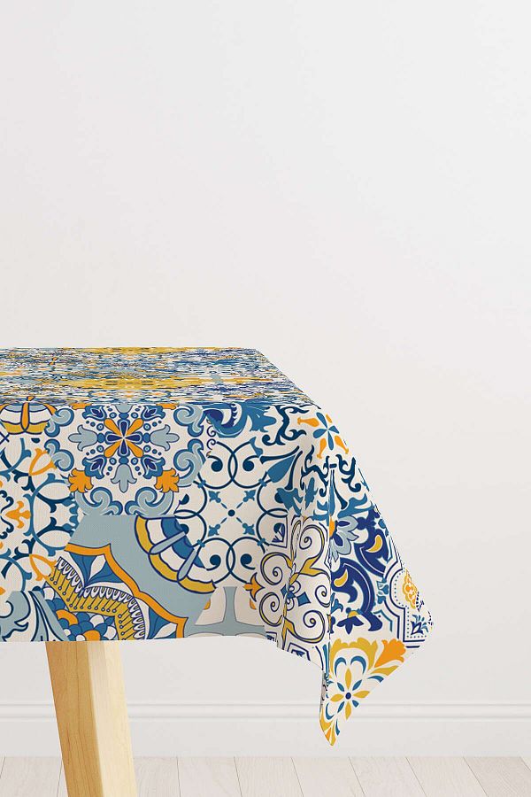 Cango Home-Blue Yellow Vintage Retro Patterned Digital Printed Tablecloth Cgh614-ms 1