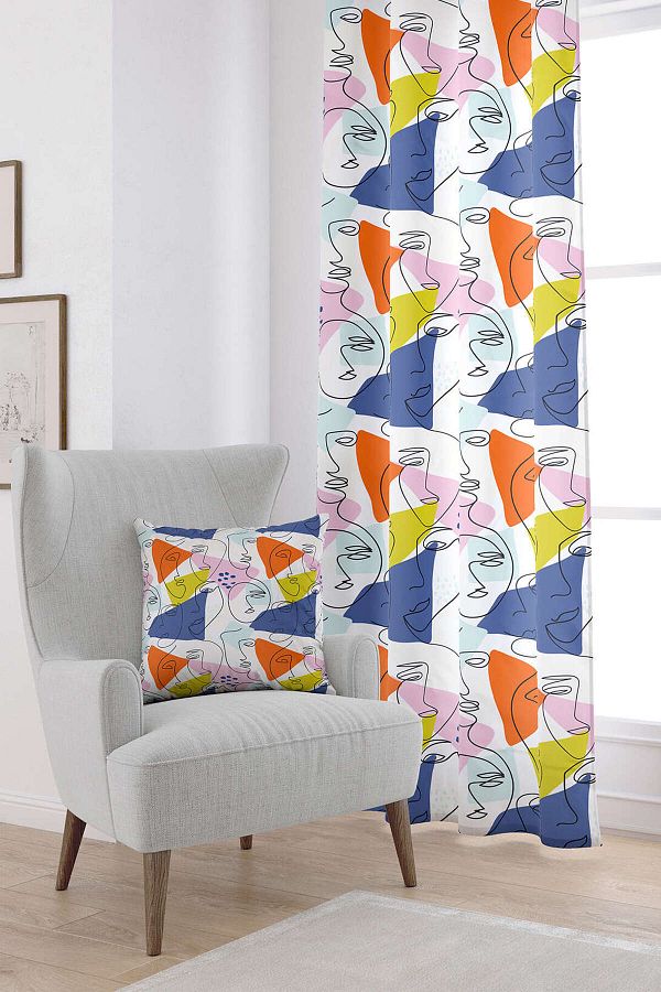 Cango Home-White Multicolored Modern Silhouette Patterned Digital Printed Curtain Cgh1097-pr 1