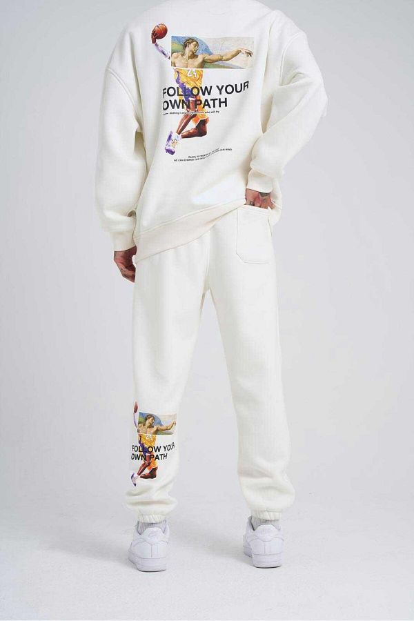Machinist-Ανδρικά Follow Your Printed Oversize Ecru Sweatpants 1