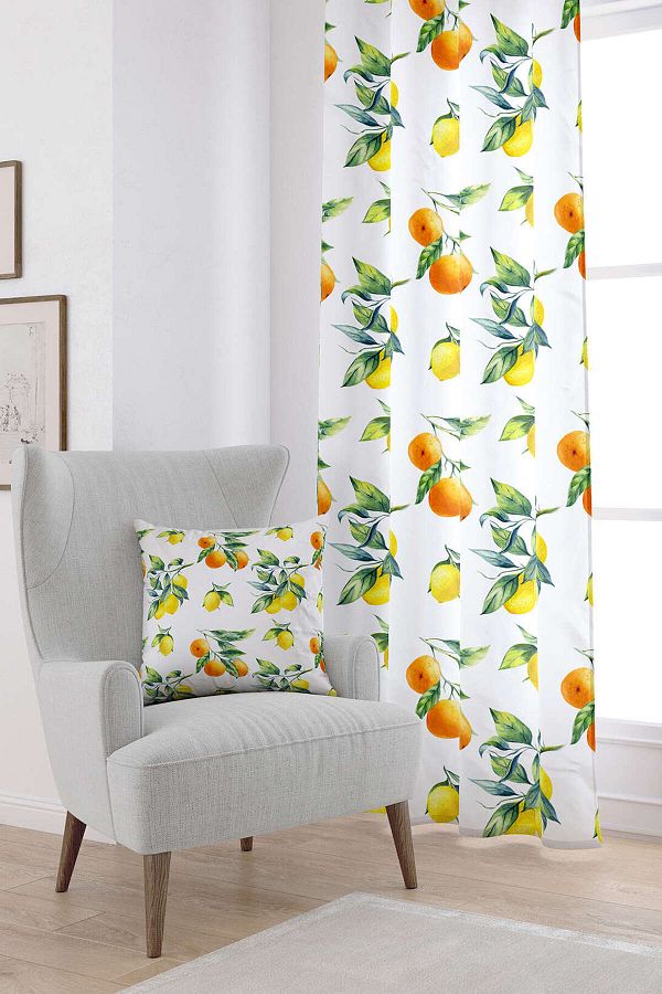Cango Home-White Yellow Lemon Patterned Digital Printed Curtain Oytyk895-pr 1