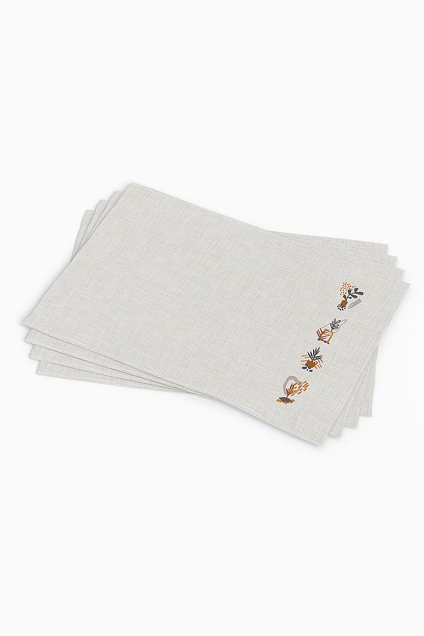 Cango Home-Bohemian Style Gray Yellow Leaf Patterned Digital Printed Set of 4 - American Service 4kmbs104-as 1