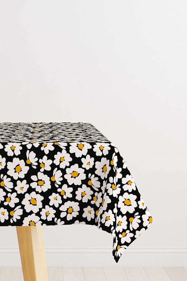 Cango Home-Yellow Black Daisy Patterned Digital Printed Tablecloth Cgh1195-ms 1