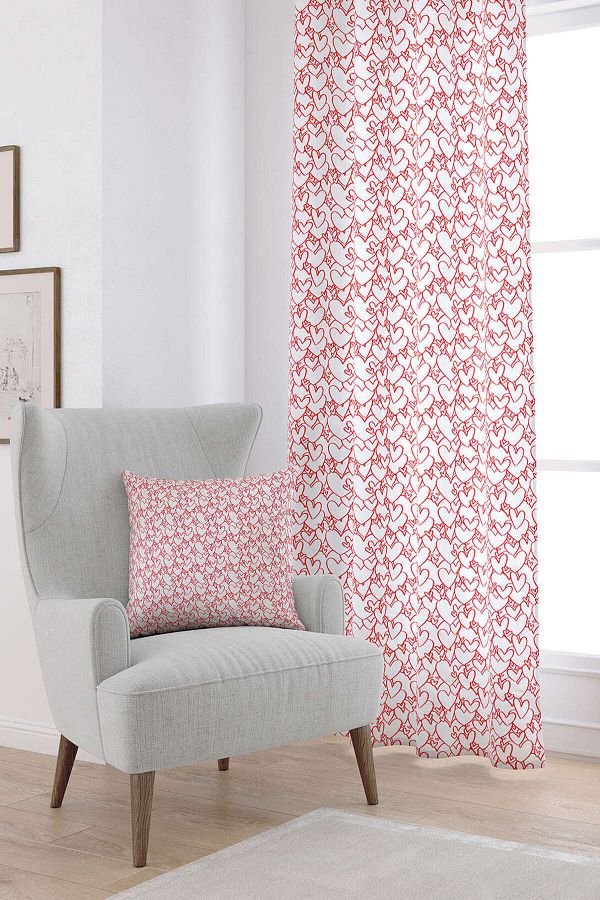 Cango Home-White Red Heart Patterned Digital Printed Curtain Cgh1037-pr 1