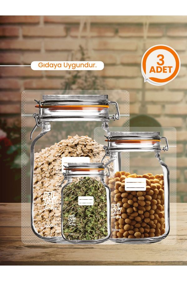 PALPAK-Clip Lid Jar Appearance Storage Bag - 3 Pieces (1 LARGE 1000ML;1 MEDIUM 700ML;1 SMALL 200ML) 1