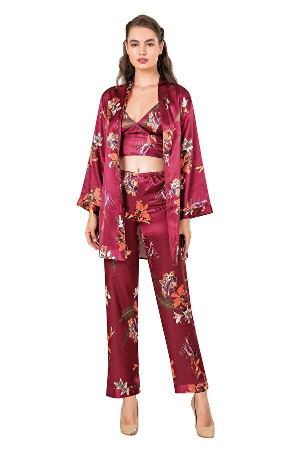MOONGIRL Bordo Kadın Üçlü Pijama Takım