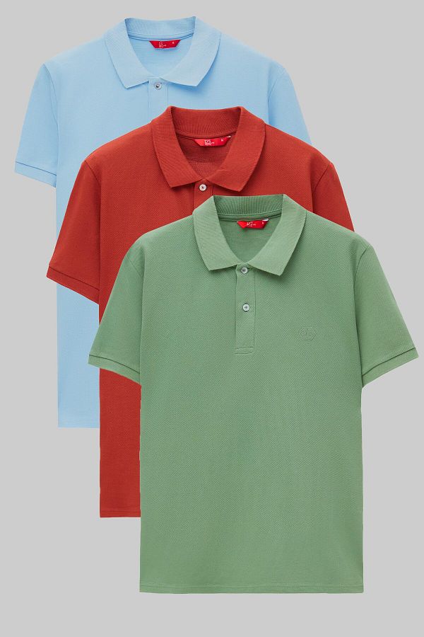 D'S Damat-Tricou polo albastru deschis/gresie/verde deschis - 100% bumbac, Ds Groom Regular Fit 1