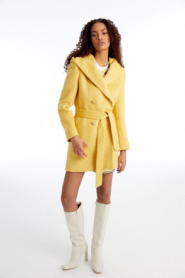 Yellow belted coat outlet