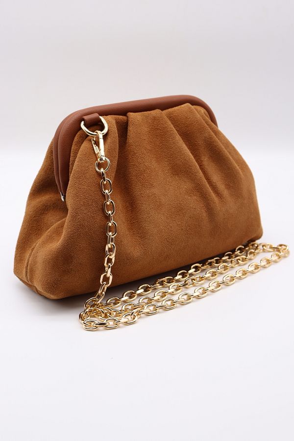 HFKY-Women's Tan Pouch Model Tan Suede Hand and Shoulder Bag.Ry307 1