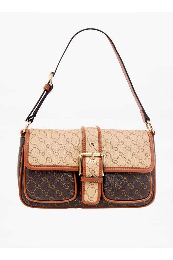 Celeste-Monogram Print Satchel Bag with Adjustable Strap and Flap Closure 1
