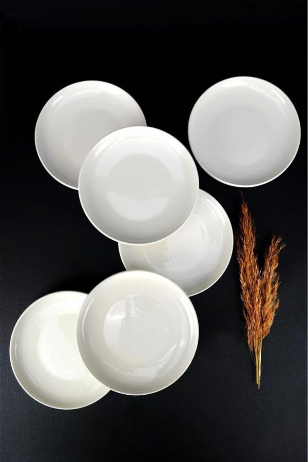 Digithome-Semazen Set of 6 Porcelain Cake and Presentation Plates 17 cm Cream - Tl 4054475   C320.003 1