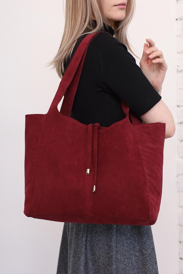 Mopia Carmen Burgundy Suede Women's Shopper Bag - Trendyol