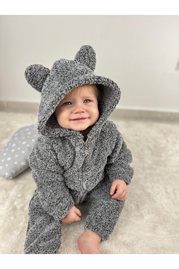 Minizade Welsoft Peluş Unisex Fermuarlı Kışlık Bebek Uyku Tulumu Bebek Tulumu Çocuk Tulumu Çocuk Kostümü