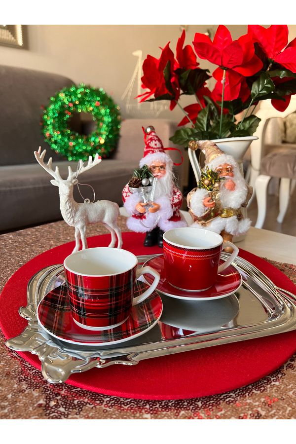 Ayd Home-Christmas 80 ml Checkered New Year Presentation - Set of 2 Plaid Cups 1