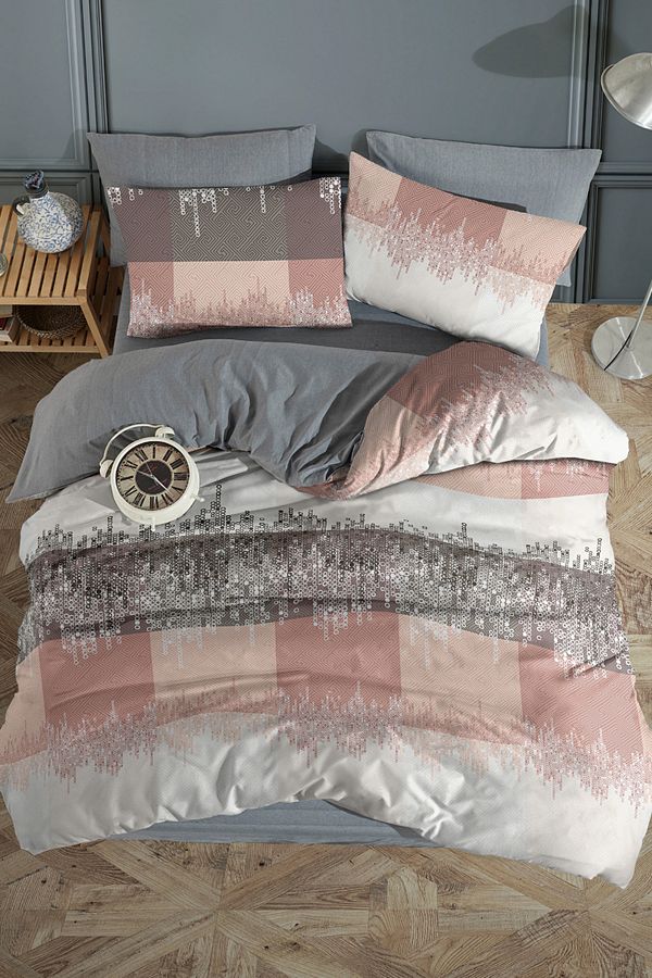 Lorien-Ruby Patterned Double Duvet Cover Set with Elastic Sheets and Double Sided Use 1
