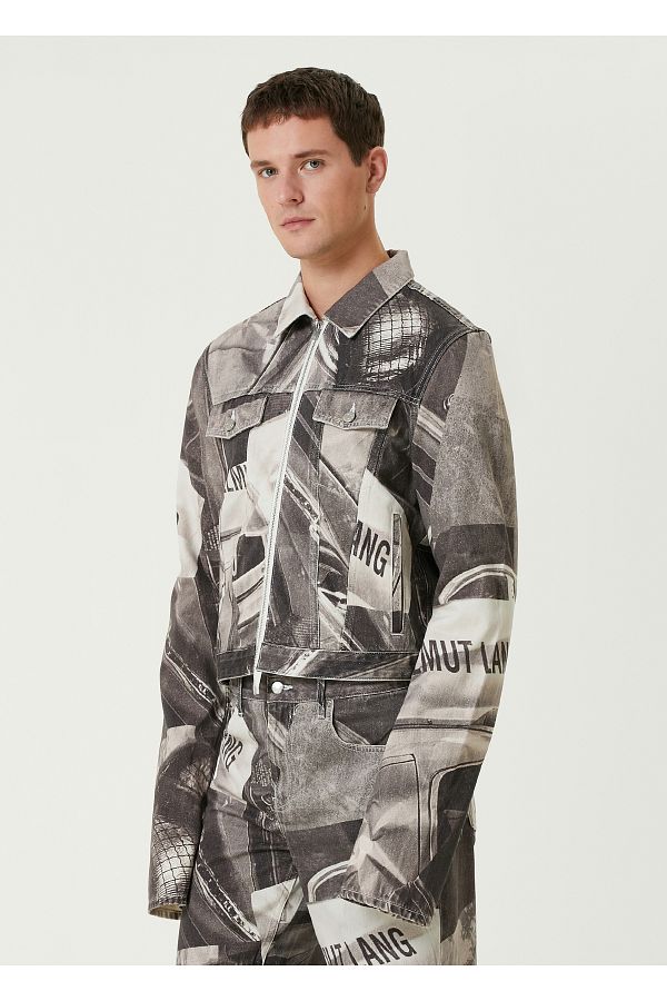 Helmut Lang Black and White Newspaper Print Denim Jacket Size S Trendyol